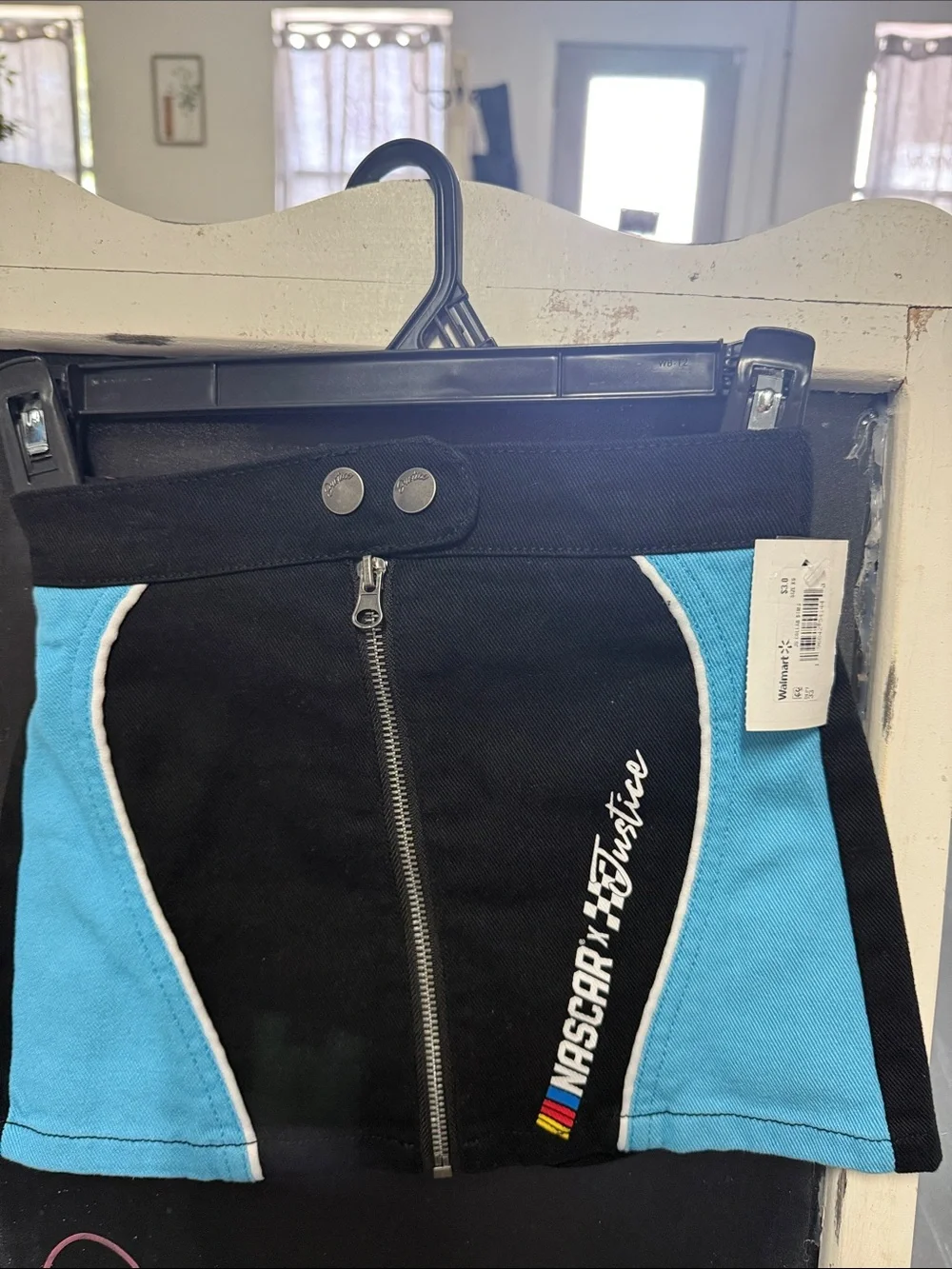 Justice Black and Teal Zip-Front NASCAR Mini Skirt